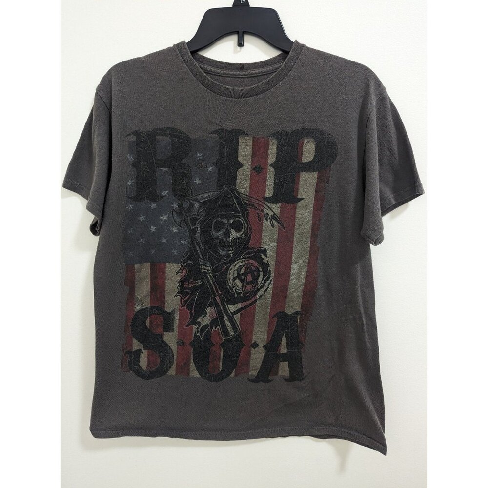 Men's Sons Of Anarchy T Shirt Adult Medium Gray American Flag Logo Short Sleeve